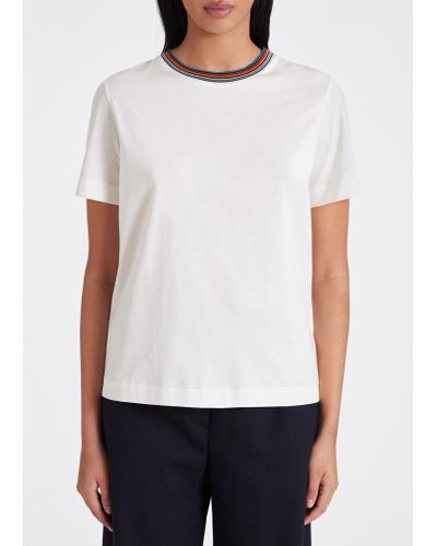 Paul Smith Womens Stripe Neck T-shirt - White