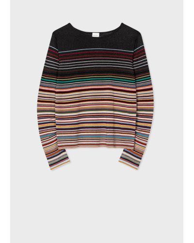 Paul Smith Knitted 'signature Stripe' Glitter Jumper Multicolour - Black
