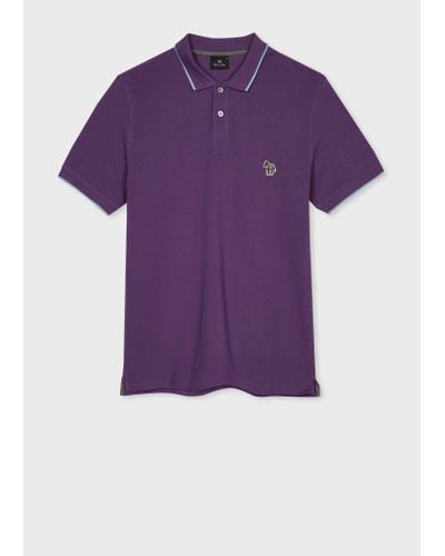 PS by Paul Smith Slim-fit Purple Zebra Logo Polo Shirt With Light Blue Tipping
