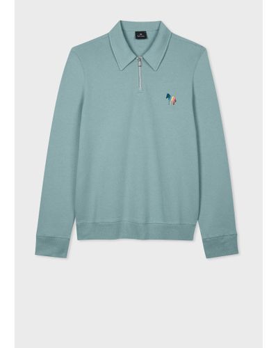 PS by Paul Smith Light Blue Cotton-linen Zip-neck Sweatshirt