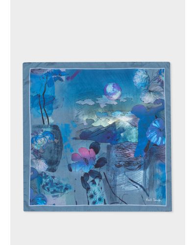 Paul Smith Blue 'narcissus' Silk Pocket Square