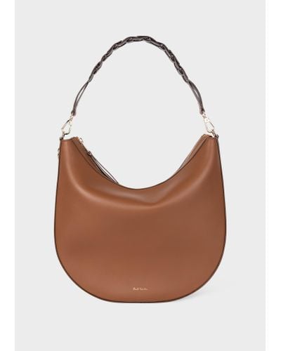 Paul Smith Tan Leather Hobo Bag With Woven 'signature Stripe' Strap Brown