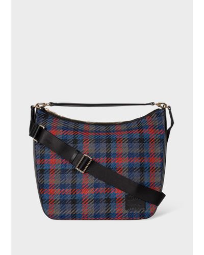 Paul Smith Navy And Red Woven Check Hobo Bag Blue