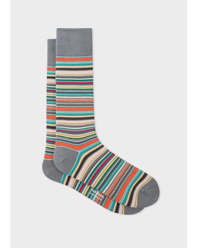Paul Smith Grey 'signature Stripe' Socks - Blue