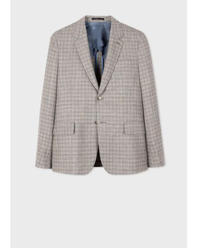 Paul Smith Grey Ombre-check Wool-blend Buggy-Lined Blazer White