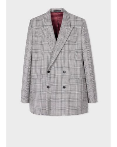 Paul Smith Tailored-fit Monochrome Check Cashmere-blend Blazer Black - Grey