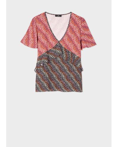 PS by Paul Smith Contrast Frill 'ditsy Floral' Top Black - Pink