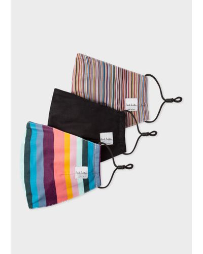 Paul Smith 'artist Stripe' And 'signature Stripe' Print Face Coverings Three Pack Multicolour