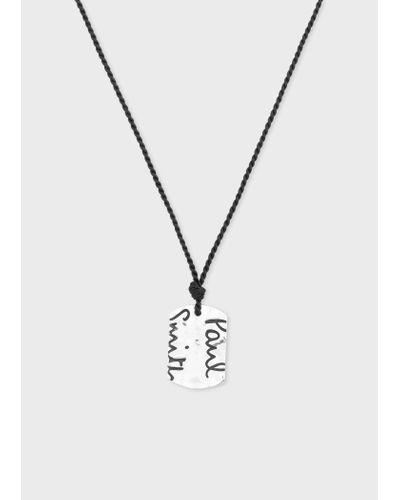 Paul Smith Navy Necklace With Silver Tag - White