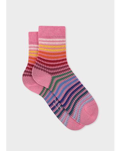 Paul Smith Women's Pink Crochet Stripe Socks