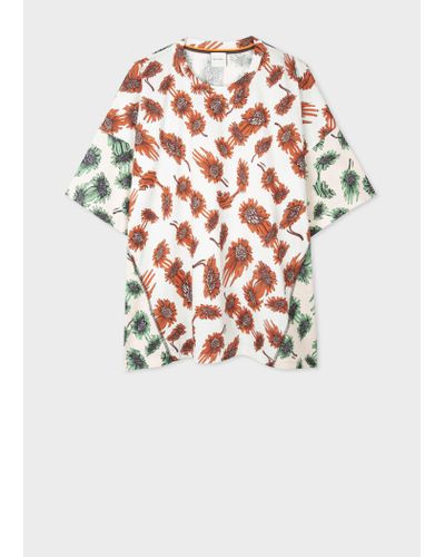 Paul Smith 'digital Daisy' Oversized Contrast T-shirt Red - White