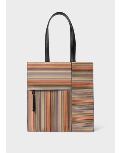 Paul Smith Leather 'signature Stripe' Tote Bag - Natural