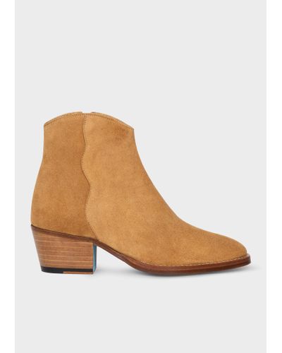 Paul Smith Tan Suede 'austin' Boots With 'swirl' Stitch Brown - Natural