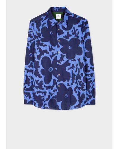 PS by Paul Smith Blue Floral Camo Cotton Shirt