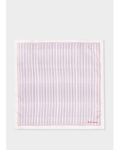 Paul Smith Pink And White Stripe Silk Pocket Square