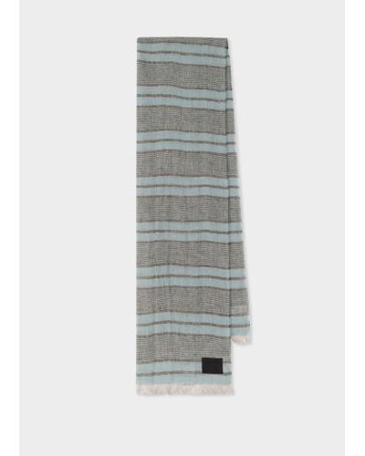 Paul Smith Blue Linen Stripe Scarf Green - Grey