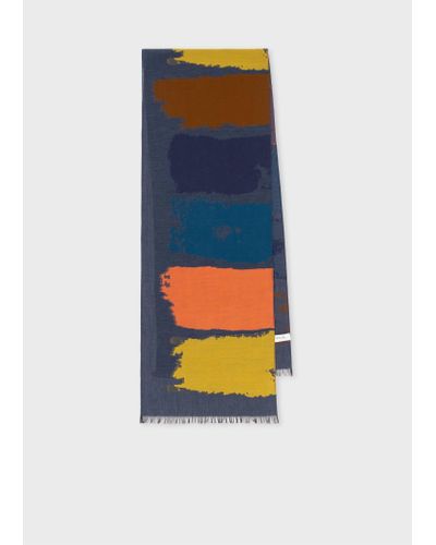 Paul Smith Navy 'painted Stripe' Cotton-blend Scarf - Blue