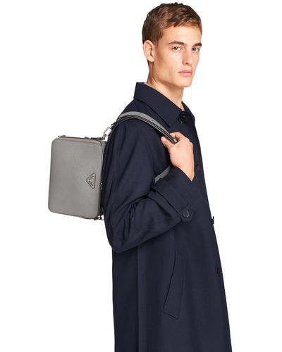 Prada Brique Saffiano Leather Cross-body Bag in Marble Gray (Gray) for Men  - Lyst