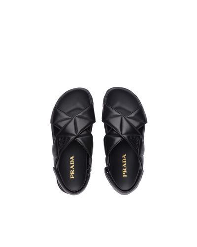 Prada Sporty Quilted Nappa Leather Sandals in Black | Lyst