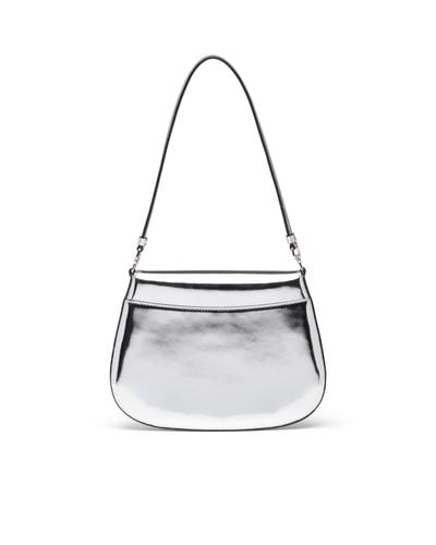 Prada Cleo Brushed Leather Shoulder Bag With Flap in Silver (Metallic ...
