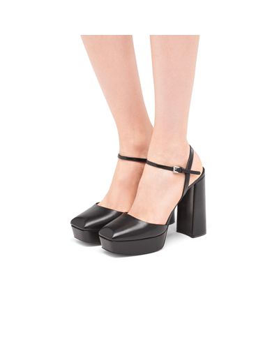Prada Leather Platform Pumps in Black | Lyst