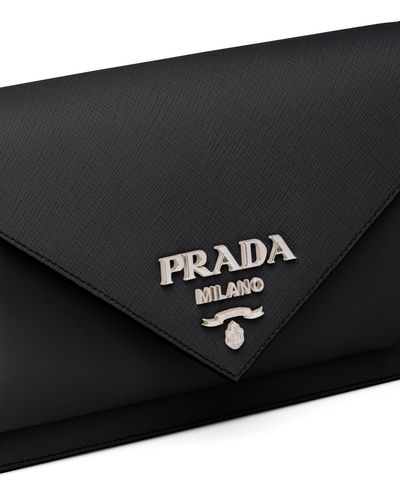 Prada Saffiano Leather Mini Envelope Bag in Black | Lyst