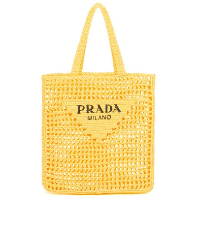 Prada Raffia Tote Bag in Yellow - Lyst