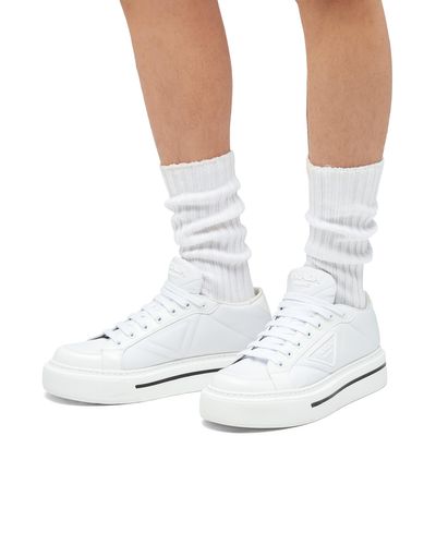 prada macro leather and nylon sneakers