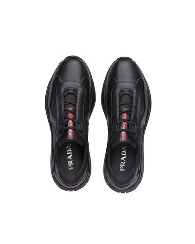 fabric and leather sneakers prada
