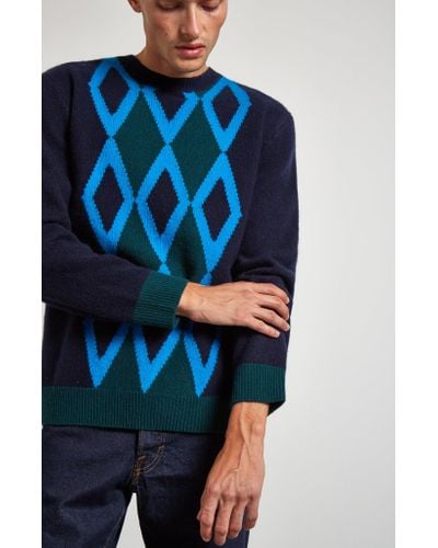 Pringle of Scotland Argyle Intarsia Lambswool Jumper in Navy (Blue) for ...