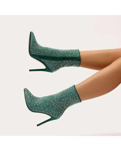 Public Desire Bijou Diamante Embellished Ankle Boots In Green Faux Suede - Lyst