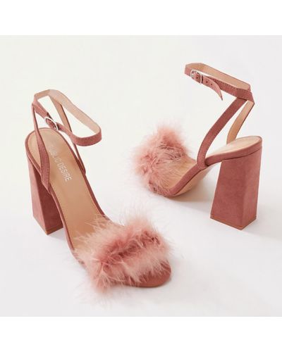 blush suede block heels