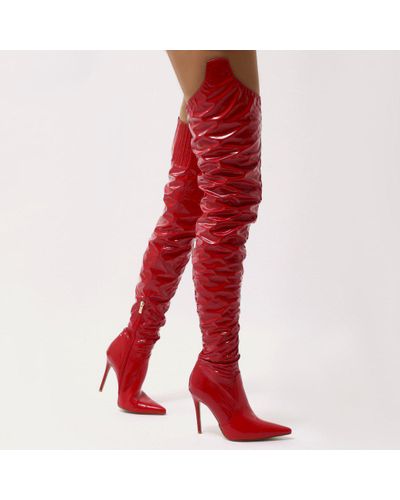 red thigh high boots uk