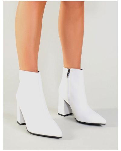 Public Desire Denim Empire Pointed Toe Ankle Boots In White - Lyst