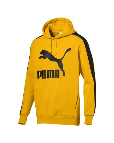 PUMA Cotton Classics T7 Logo Hoodie Fl in Yellow for Men - Lyst