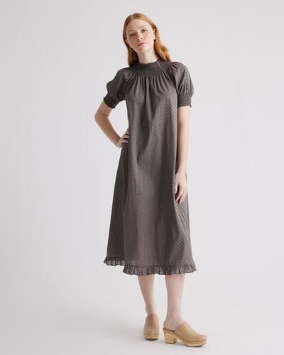 Quince Swiss Dot Midi Dress, Cotton - Brown