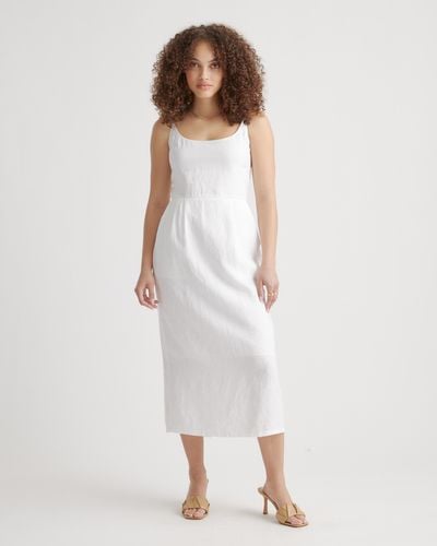 Quince 100% European Linen Scoop Neck Midi Dress - White