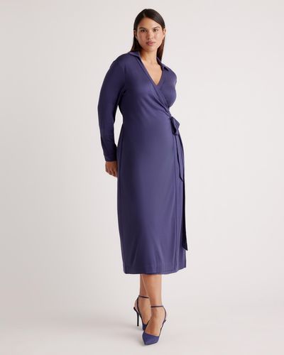 Quince 100% Silk Jersey Midi Wrap Dress - Blue