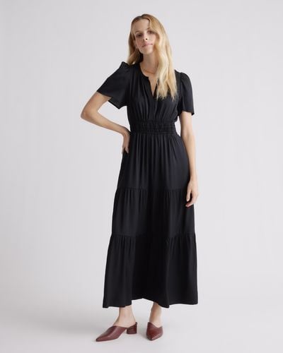 Quince Washable Stretch Silk Tiered Maxi Dress - Black