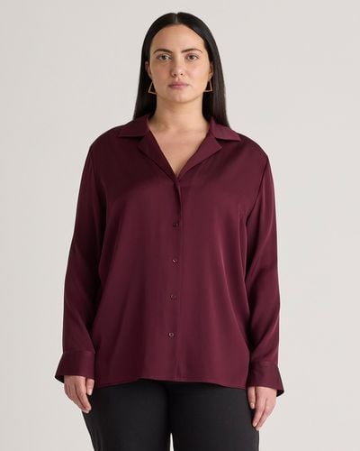 Quince Washable Stretch Silk Notch Collar Blouse - Purple