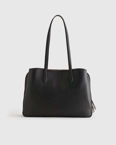Quince Italian Leather Triple Compartment Work Tote - Black