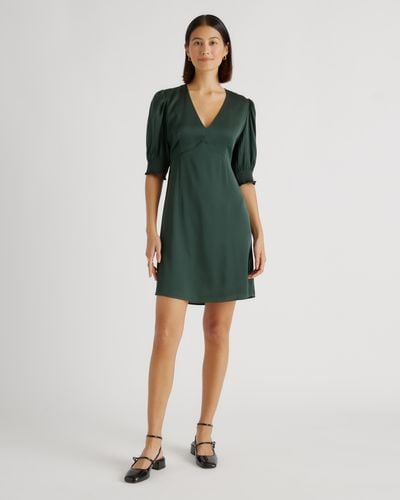 Quince Washable Stretch Silk Puff Sleeve Mini Dress, Mulberry Silk - Green