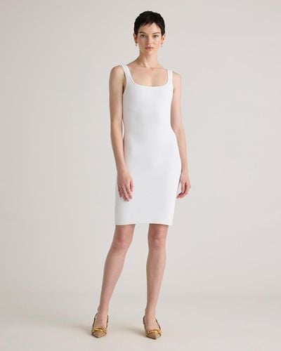 Quince Square Neck Ribbed Knit Mini Dress, Recycled Nylon/Polyester/Spandex - White
