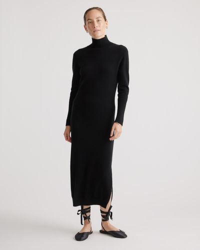 Quince Mongolian Cashmere Turtleneck Midi Sweater Dress - Black
