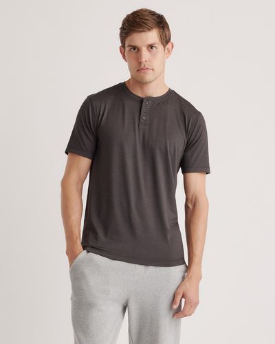 Quince Flowknit Breeze Performance Henley Tee, 100% Polyester - Black
