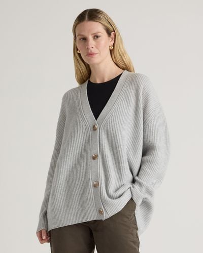 Quince Mongolian Cashmere Oversized Boyfriend Cardigan Sweater - Gray