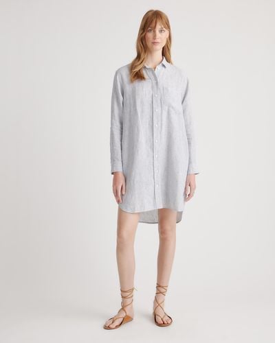 Quince 100% European Linen Shirt Dress, Organic Linen - Gray