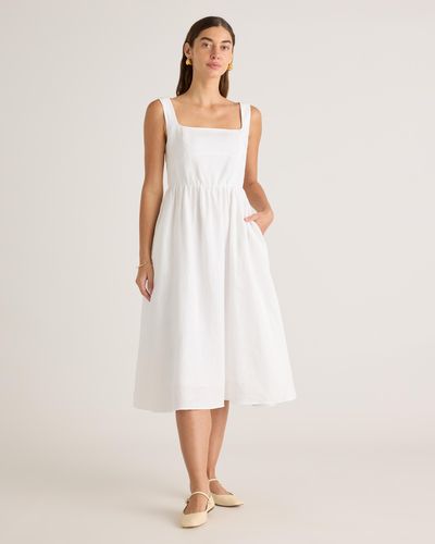 Quince 100% European Linen Fit & Flare Midi Dress - White