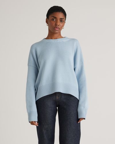 Quince Boyfriend Crew Sweater, Organic Cotton - Blue