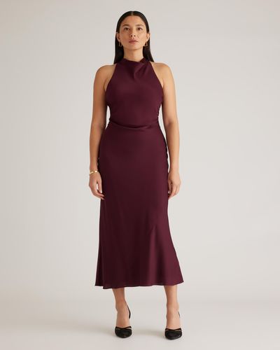 Quince Washable Stretch Silk High Neck Midi Dress, Mulberry Silk - Red